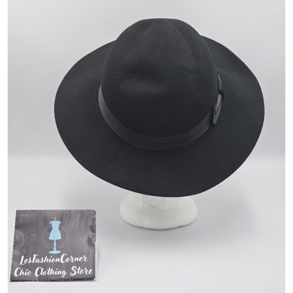 Vintage Burberrys Women's Black  Wool Wide Brim Fedora Hat Made In England 2934 - Picture 3 of 12